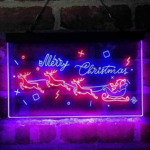 Merry Christmas Santa Claus Sleigh Dual LED Neon Light Sign